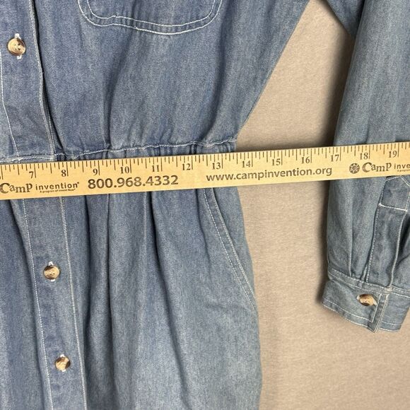 Vtg 90s Fads Women’s Midi Denim Dress Tradwife Cottagecore Western Button Up L - Picture 4 of 5